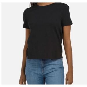 Theory Tilma Sea Slub Tee Cropped Black T-Shirt Short Sleeved Size Medium